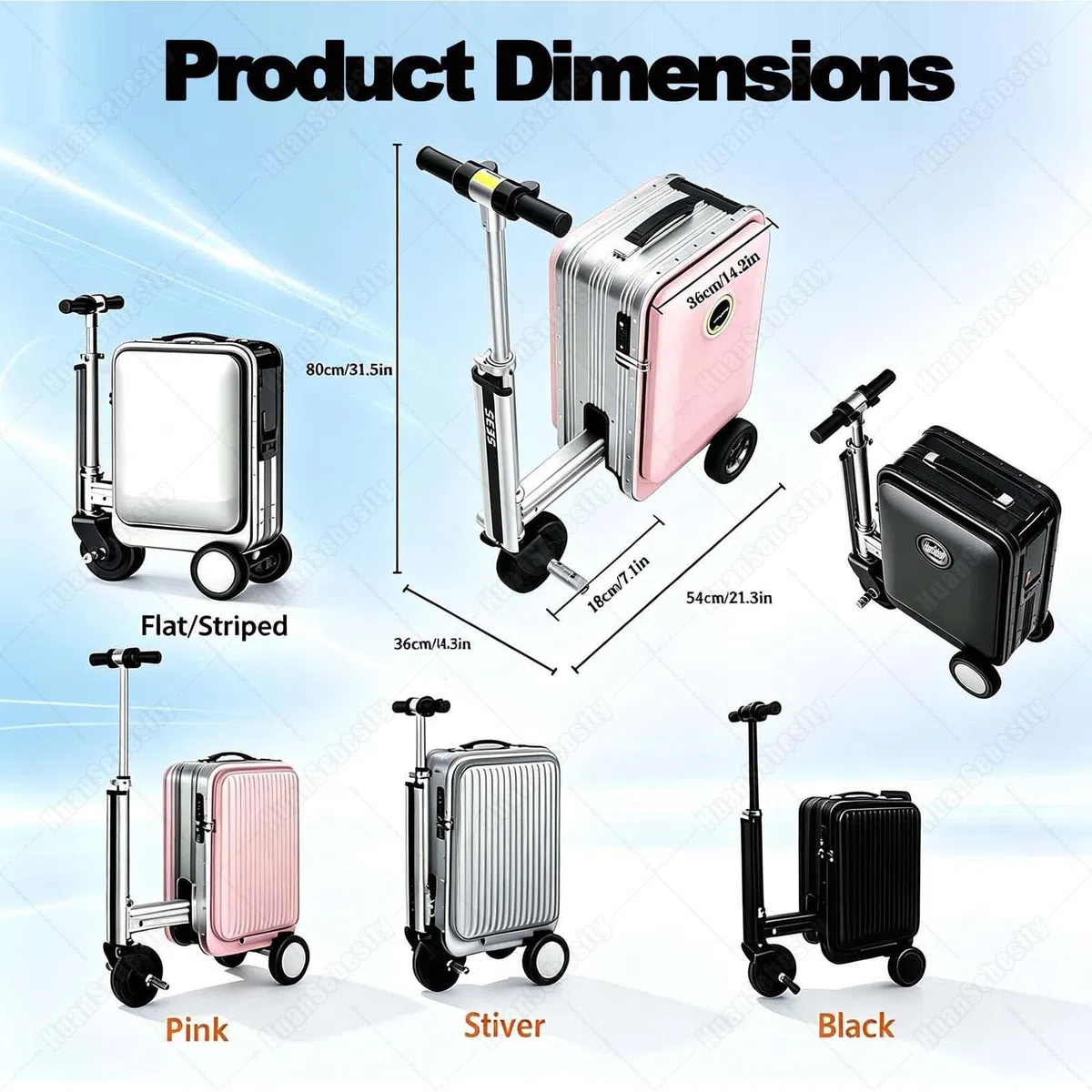Equipaje Tipo Scooter Motorizado,Maleta Que Puedes Viajar B-Silver