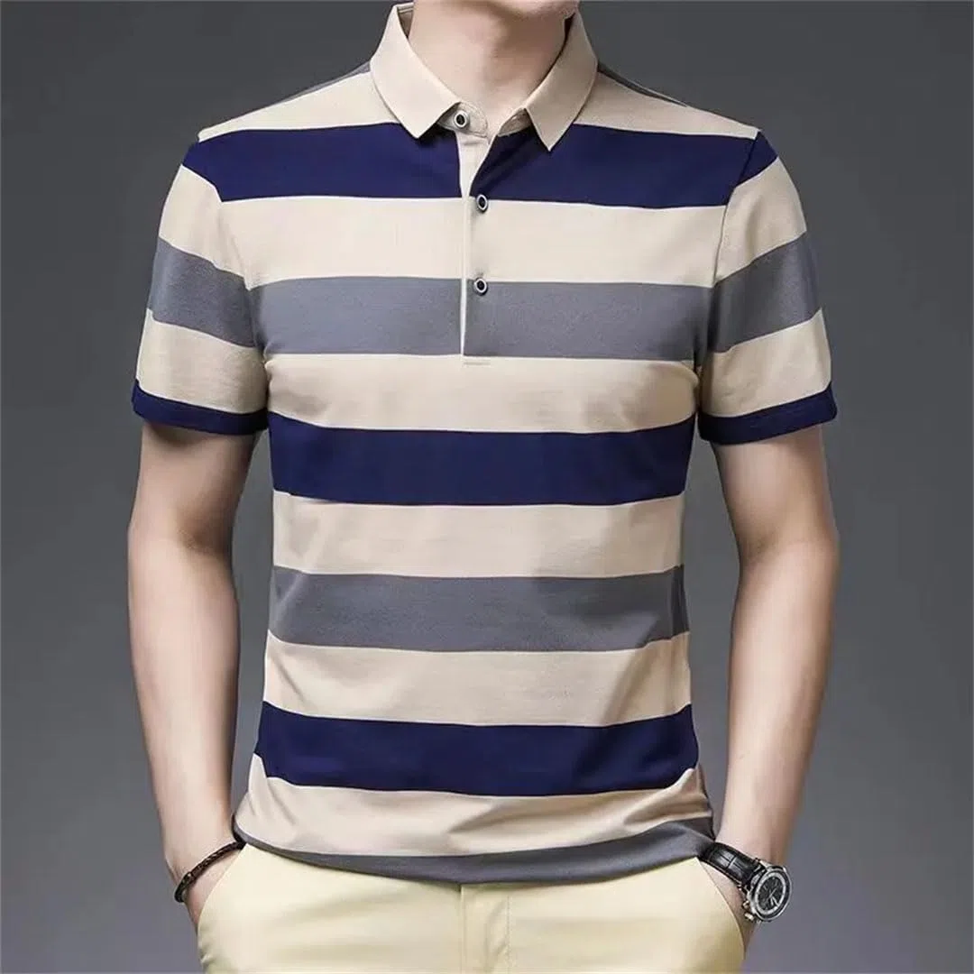 Polo a rayas para hombre, manga corta, ropa básica para hombre, camiseta holgada