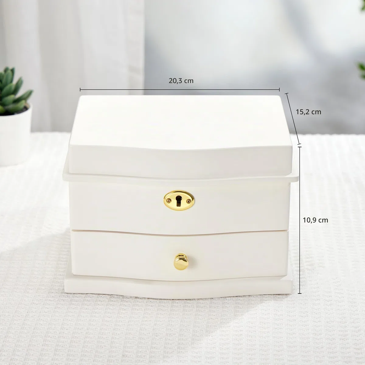 Joyero musical de bailarina con espejo para niñas, caja de música para almacenamiento de joyas para niños (blanco-L)