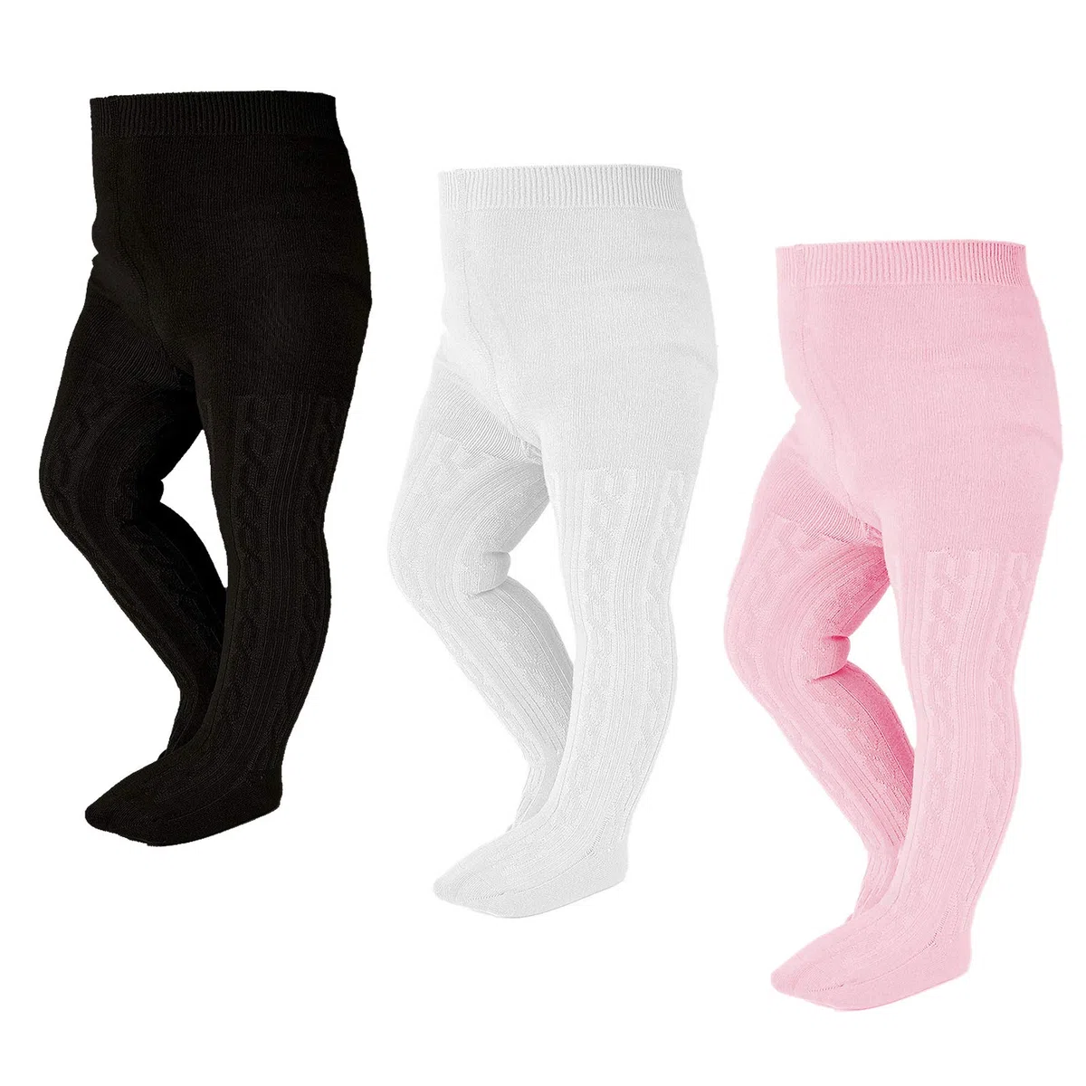 EPEIUS Mallas Gruesas De Punto Trenzado Para Bebé Niña, Medias Algodón Recién Nacido, 3/4/5/6 Unidades, Cablenegro/ , Paquete 3, Eses, Blanco, Rosa, 12-24 M