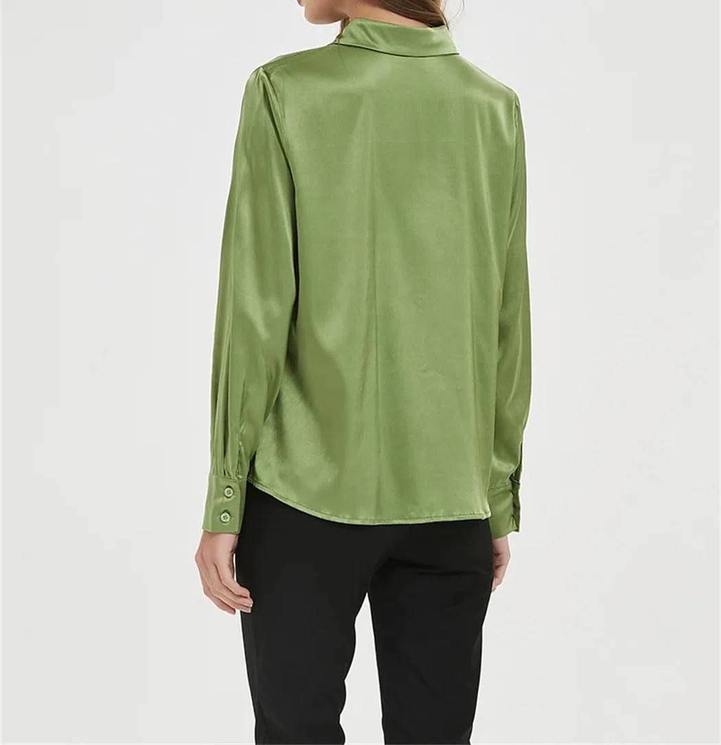 Camisas lisas para mujer, 100 % seda real, de manga larga, blusas de primavera y verano, para la oficina