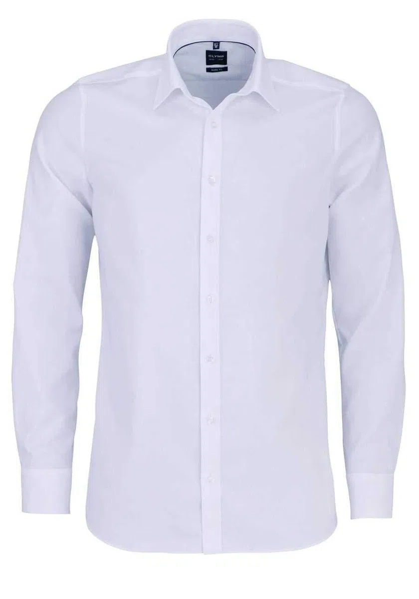 OLYMP Level Five Body Fit Camisa de manga larga New Kent cuello sarga elástica blanca, Blanco, 42