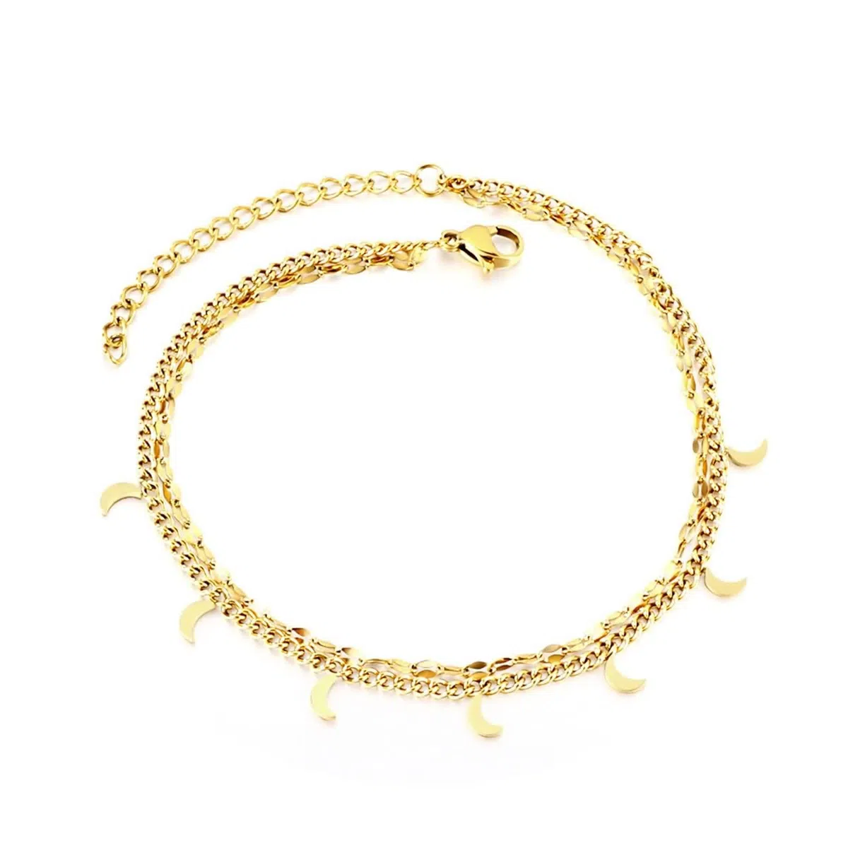 585 oro pie joyas mujer 26 cm, oro amarillo de 14 K, doble cadena con mood tocado boho verano descalzo playa joyas para mujer