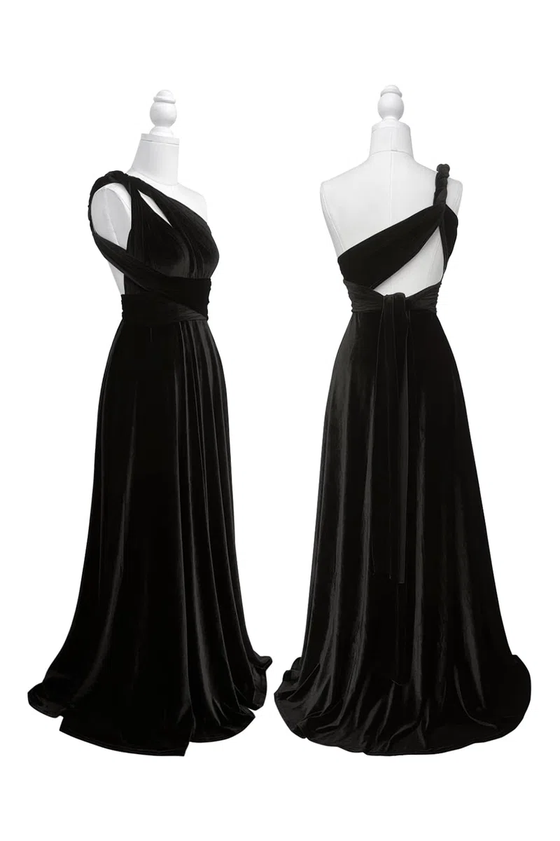 Vestido infinito de terciopelo con bandeau, vestidos convertibles para dama de honor, vestido largo cruzado de terciopelo de talla grande, vestido formal multidirección