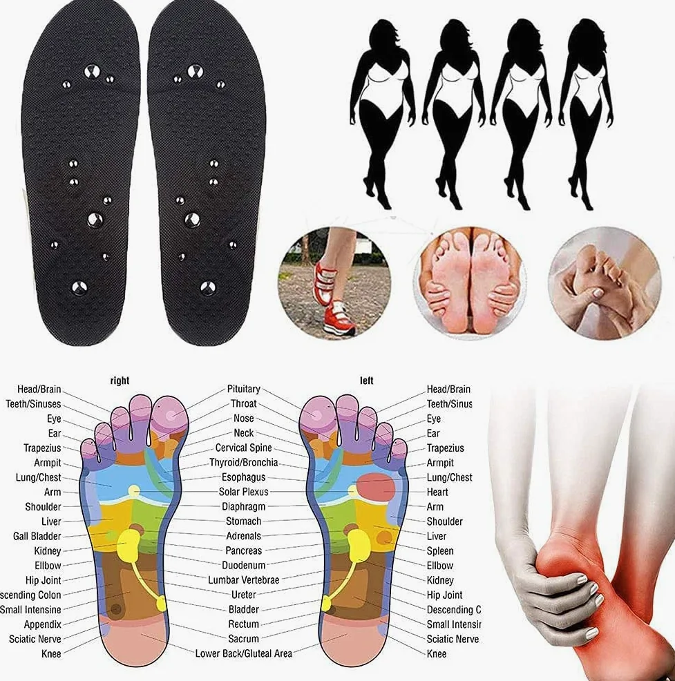 Punto de presión reflexología zapato inserto con masaje antifatiga, plantillas magnéticas con acupresión para hombres y mujeres