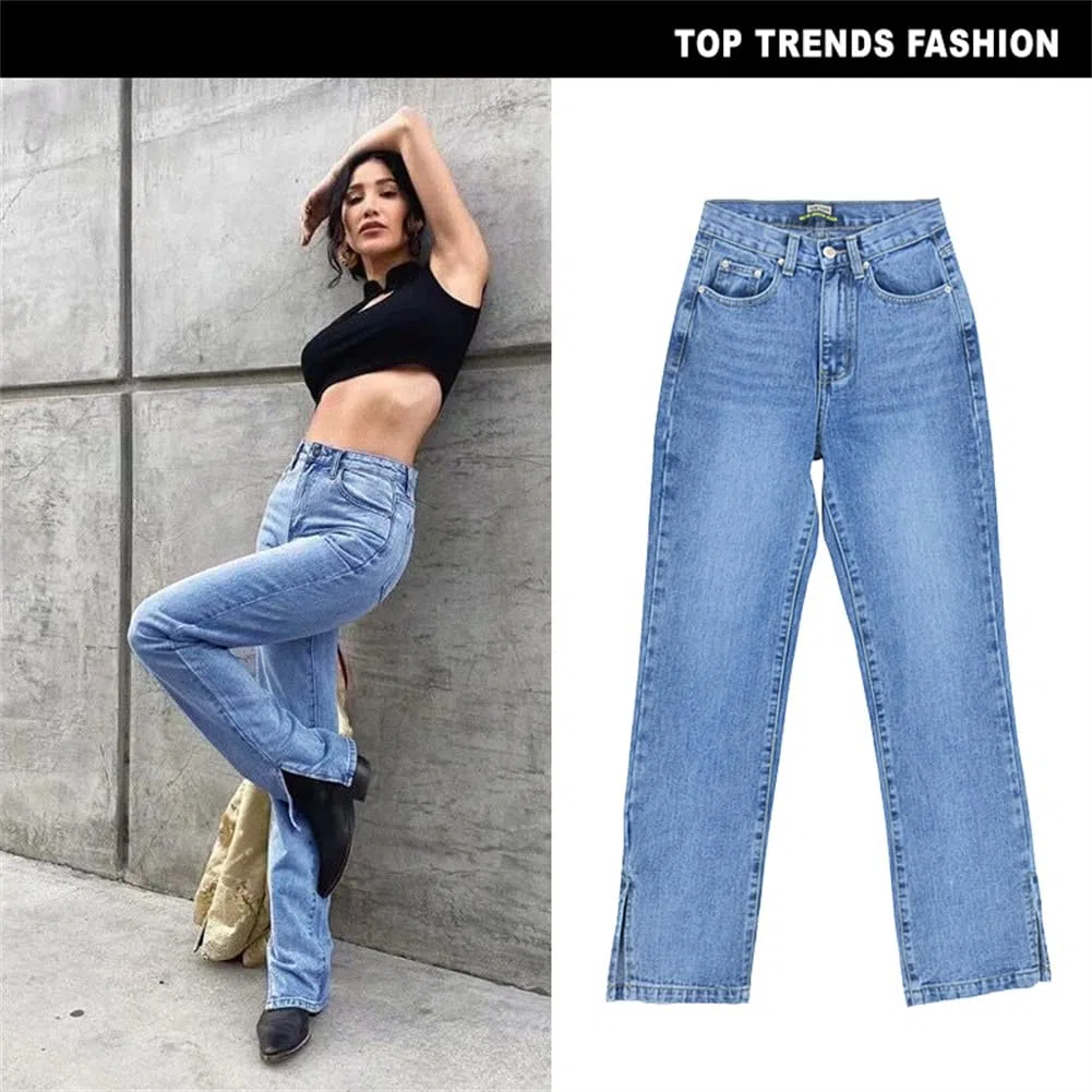 Pantalones Vaqueros Ajustados De Pierna Recta para Mujer con Piernas Abiertas Y Sensación De Drapeado, Pantalones hasta El Suelo con Un Diseño Ligeramente Acampanado