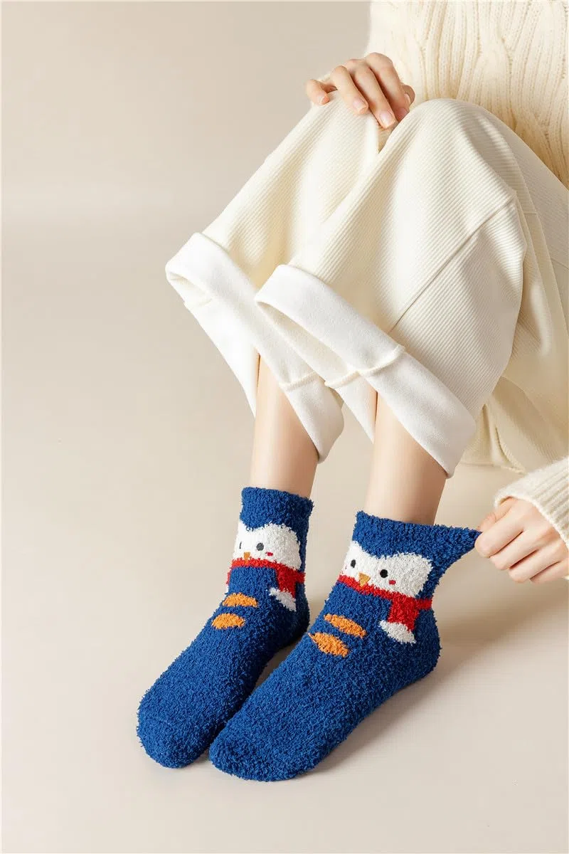 Calcetines de Navidad para mujer, paquete de 5/10 unidades, con forro polar coral, gruesos, mullidos, cómodos, de dibujos animados, lindos calcetines de alce