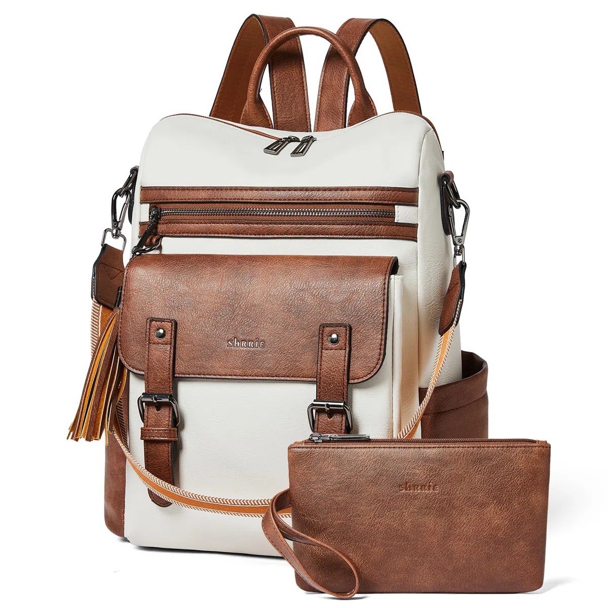 Shrrie Mochila para Mujer Cuero Vegano,Impermeable Antirrobo,Elegante para Portátil,Correa Ajustable con Asa y Bandolera Multifuncional para Diario,Trabajo,Viaje,Escuela y Compras.