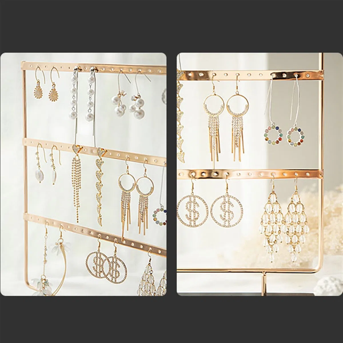 Expositor de Pendientes de 2 Niveles, Organizador de Joyas de Metal de 2 Capas con Base de mármol, Soporte para Pendientes, Regalo para Mujeres y niñas.