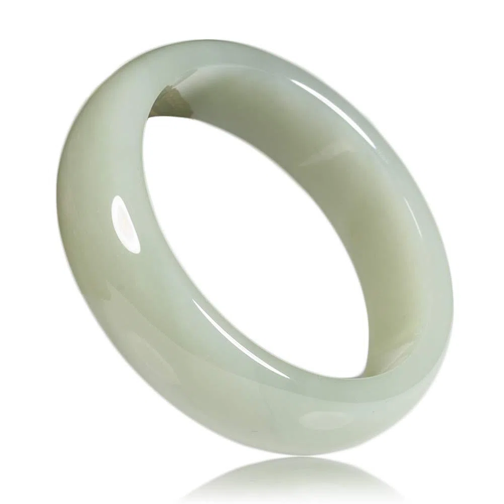 Bangle de Jade Blanco Natural Accesorios de Joyería de Pulsera de Jade Pulida Hecha a Mano Mujer, Brazalete de Jade de Grado Real A,54mm