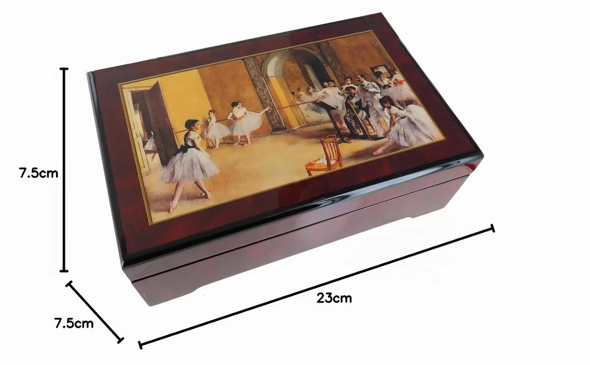 Caja de música para joyas / joyero musical de madera con una reproducción de un cuadro de Edgar Degas, bailarina giratoria y mecanismo musical de 18 notas - La bella durmiente (P. I. Chaikovski)