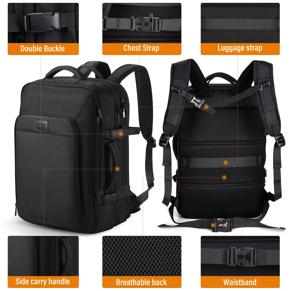 HOMIEE Mochila Viaje Mochila Cabina 55x40x20 50L Extensible Mochila Para Portátil 15.6 17.3 Pulgadas Equipaje de Mano Impermeable Bolsa para Negocio Trabajo Viaje Escolares Hombre Mujer