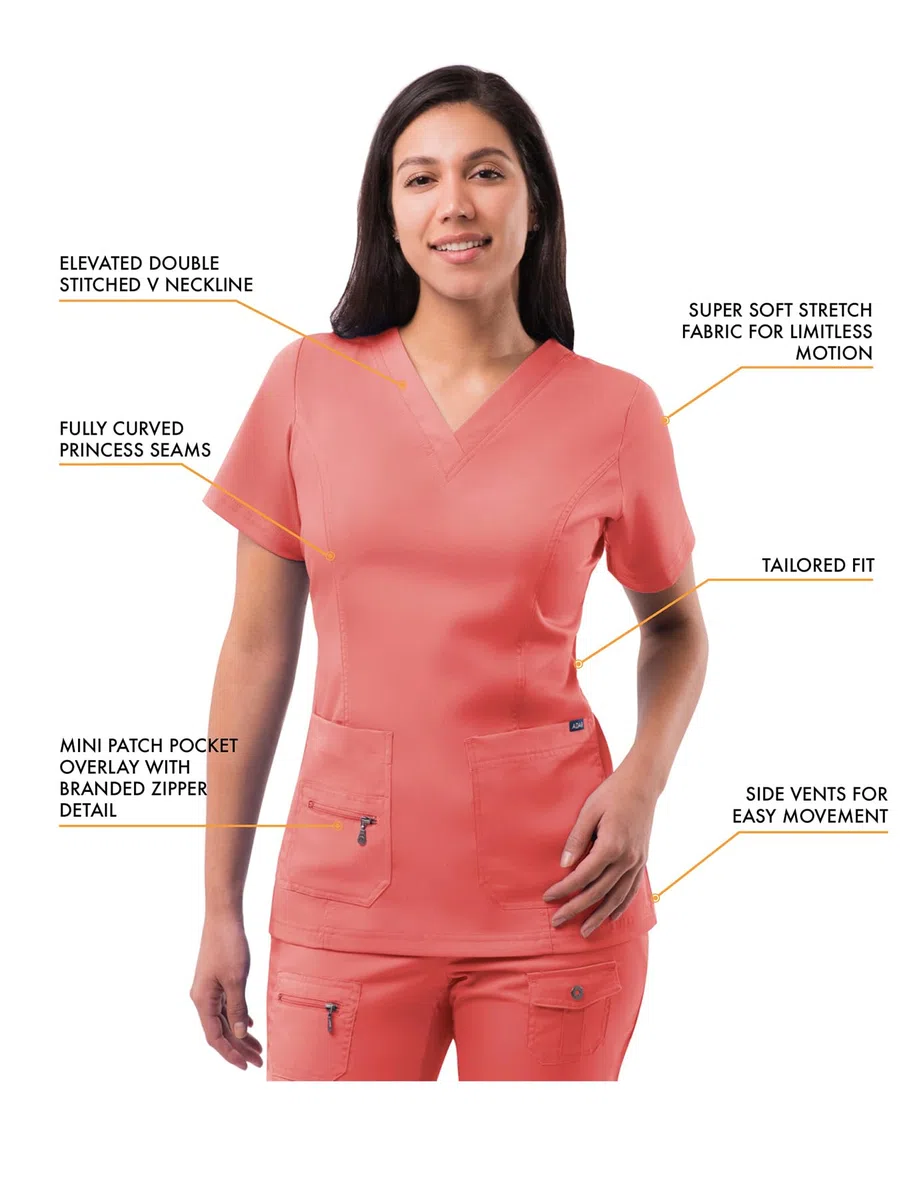 Adar Uniforme médico de Mujer Top Cuello en V Pantalones de Bolsillos múltiples