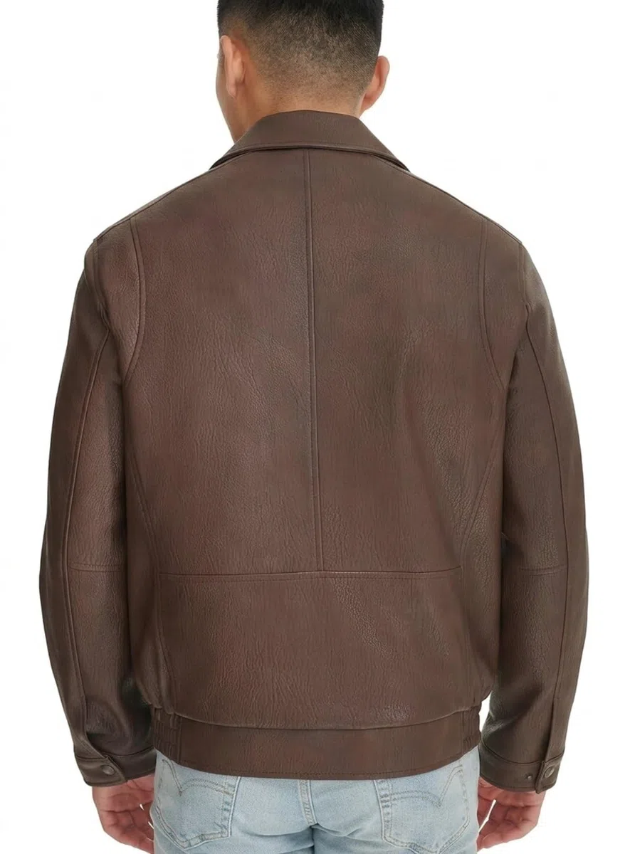 Fancyd Chaqueta de piel sintética marrón para hombre, chaqueta bomber de cuero vintage