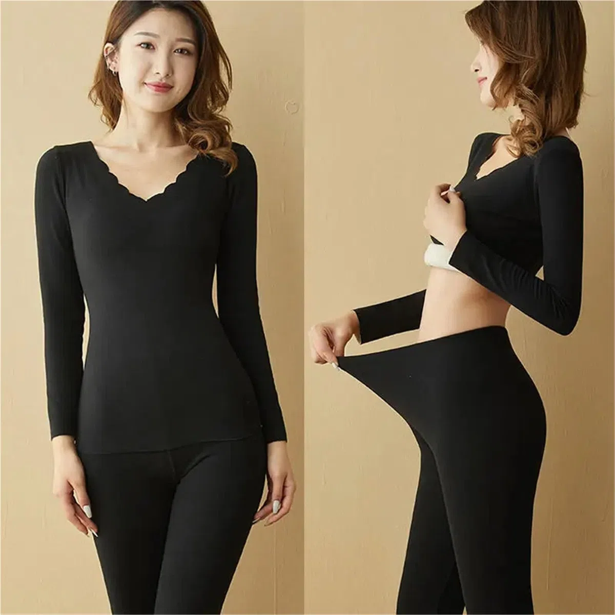 Conjuntos Térmicos Para Mujer Conjunto de ropa interior térmica de invierno for mujer, Tops de manga larga sin costuras, traje largo de lencería for mujer Conjunto De Ropa Interior Térmica Transpirabl