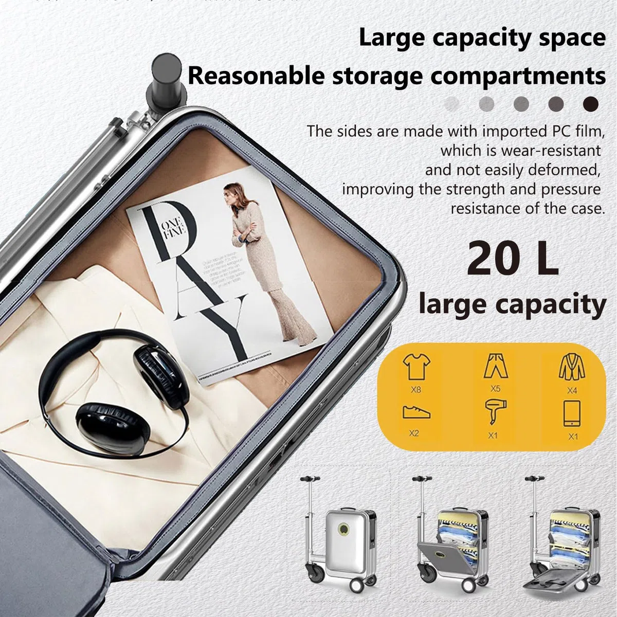 Maleta Patinete Electrico Adulto, Maleta EléCtrica Inteligente 20 litros, Maleta Viaje Inteligente con BateríA Power Bank, Velocidad MáXima 13 Km/H PinkB-1B