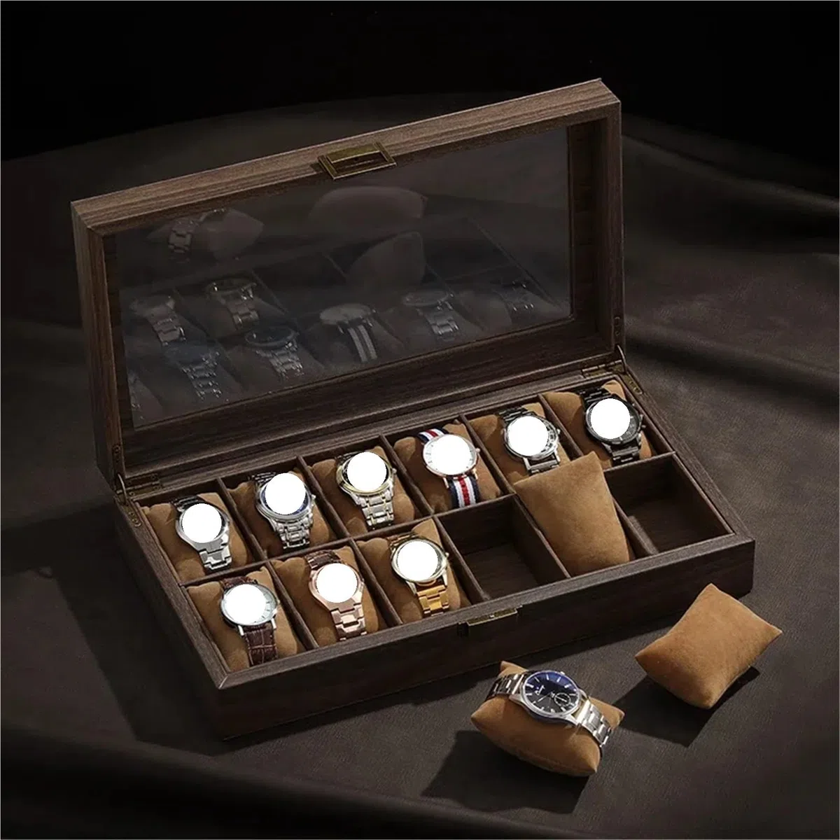 Caja De Relojes De Madera Maciza Caja de reloj cuero grano madera, almacenamiento alta capacidad, organizador joyas for varios relojes for el hogar