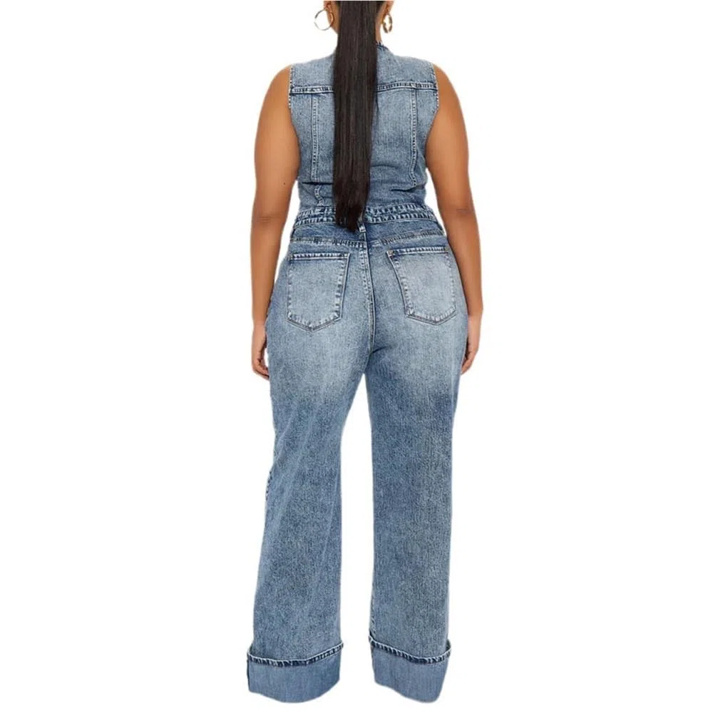 Mono Vaquero Y2K Para Mujer Mono Vaquero Sin Mangas Con Botones Delanteros