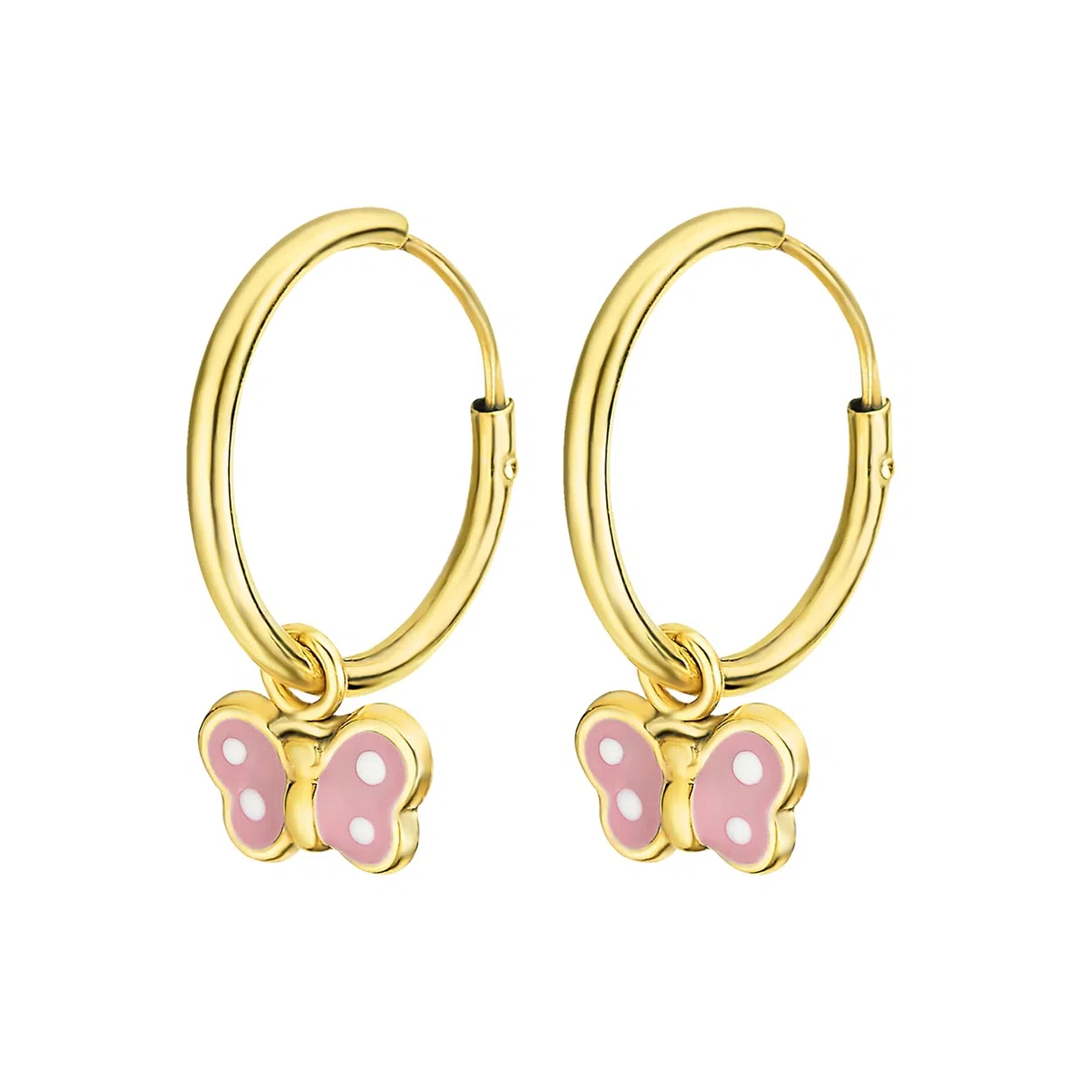 TIME ROAD Pendientes Niña de Oro 9K LG00204/12 - Cierre Catalán - Pendientes de Mariposa 12 mm - Infantil - Ideal como Regalo de Comunión o Cumpleaños