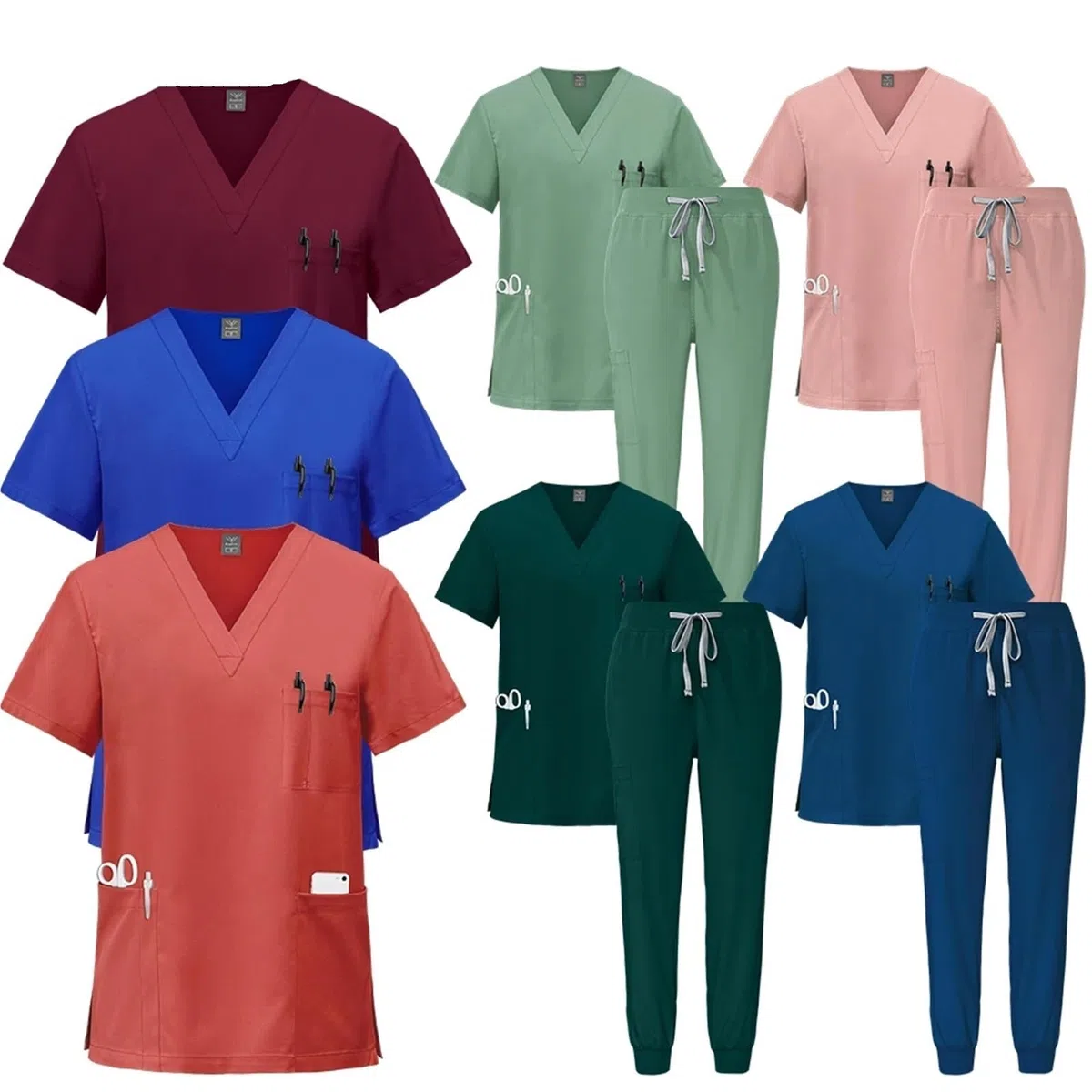 Uniforme Sanitario Unisex Uniformes médicos, Ropa de Trabajo enfermería, Camiseta con Cuello en V y Bolsillo, Pantalones Deportivos, Conjunto Uniforme quirúrgico clínico(Mint Green,XXL)