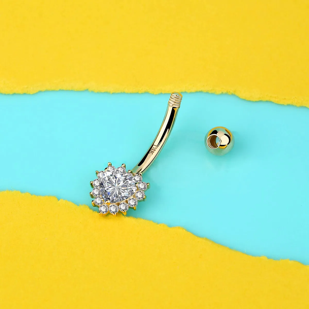 Melighting 16G Anillo en el ombligo, Oro amarillo de 14 quilates Piercings Vientre, Navel Bars, Belly Piercing Bar, Piercings en el Ombligo
