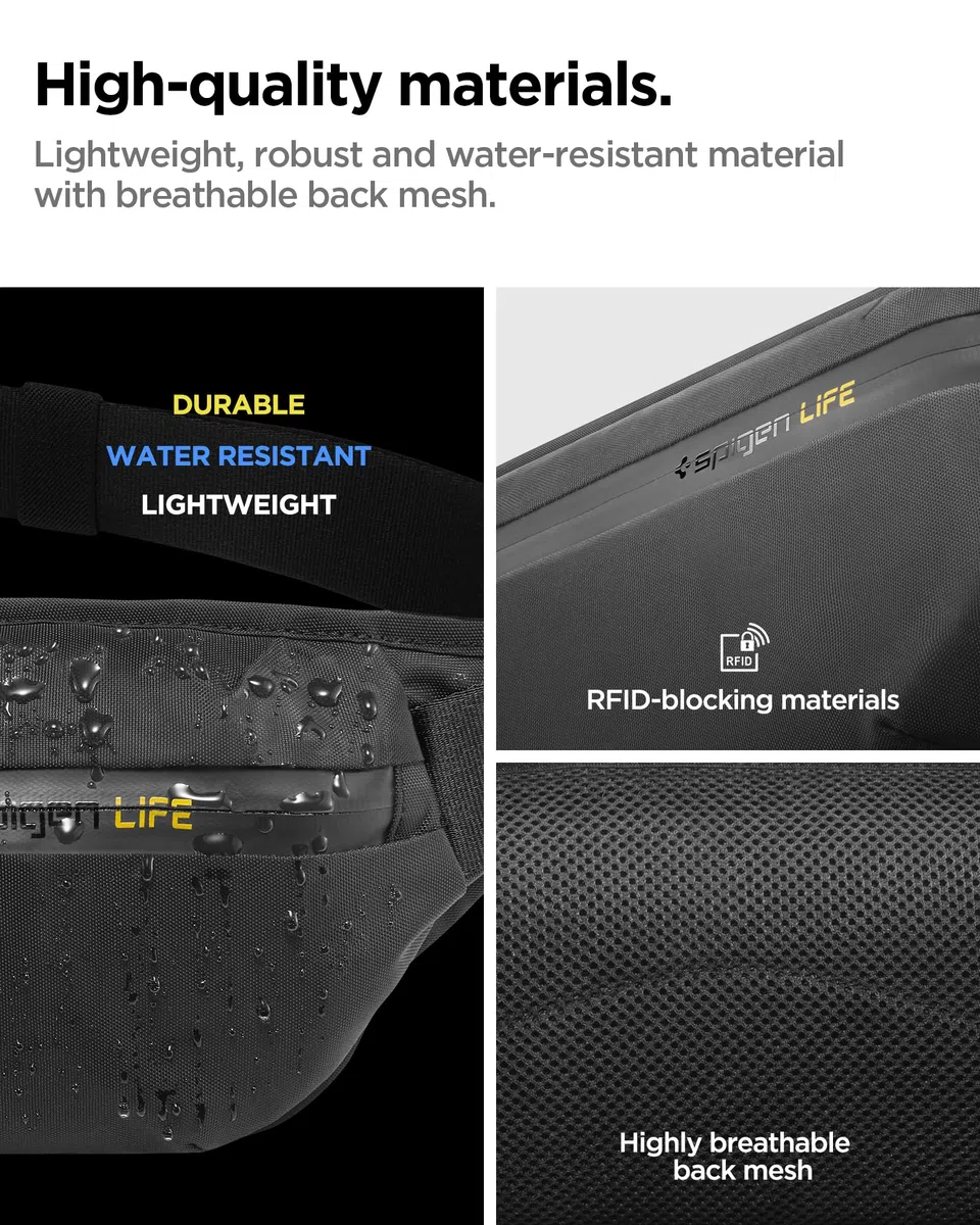 Spigen Life Klasden Bolsa de Cintura para Hombre y Mujer, Bolso de Viaje para Actividades al Aire Libre y Deportes - Negro