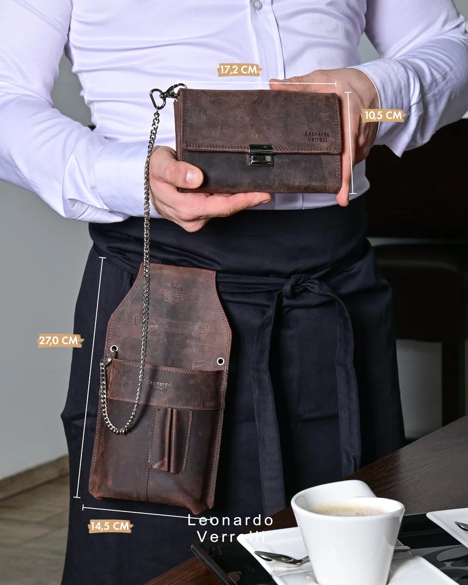 Cartera de Camarero de Piel auténtica con Bolsillo para Camarero y Cadena 3000130.