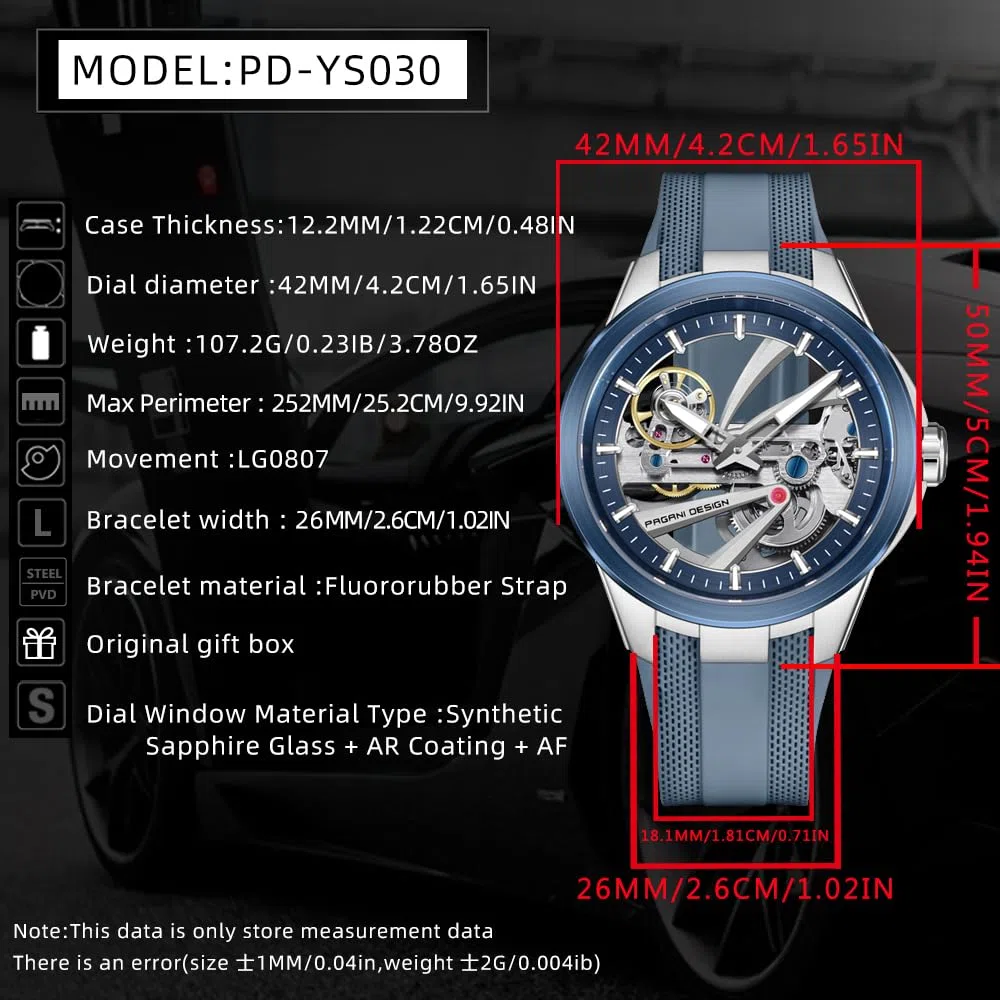 Pagani Design YS030 - Reloj mecánico automático para hombre, esfera de esqueleto, acero inoxidable, impermeable, deportivo, 10 bar, reloj casual de lujo para hombre