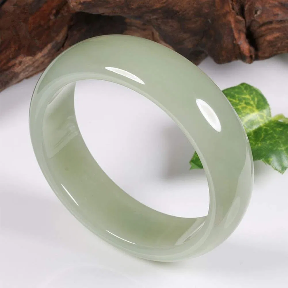 Bangle de Jade Blanco Natural Accesorios de Joyería de Pulsera de Jade Pulida Hecha a Mano Mujer, Brazalete de Jade de Grado Real A,54mm