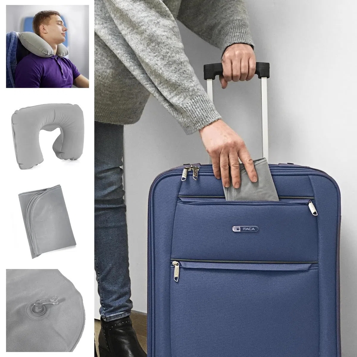 ITACA - Maletas De Viaje Cabina 55X40X20 Material EVA Ligero, Trolley con Ruedas Maleta De Mano para Avion Maleta Cabina Equipaje para Viajes Cortos. Compatible Ryanair, Azul Vaquero
