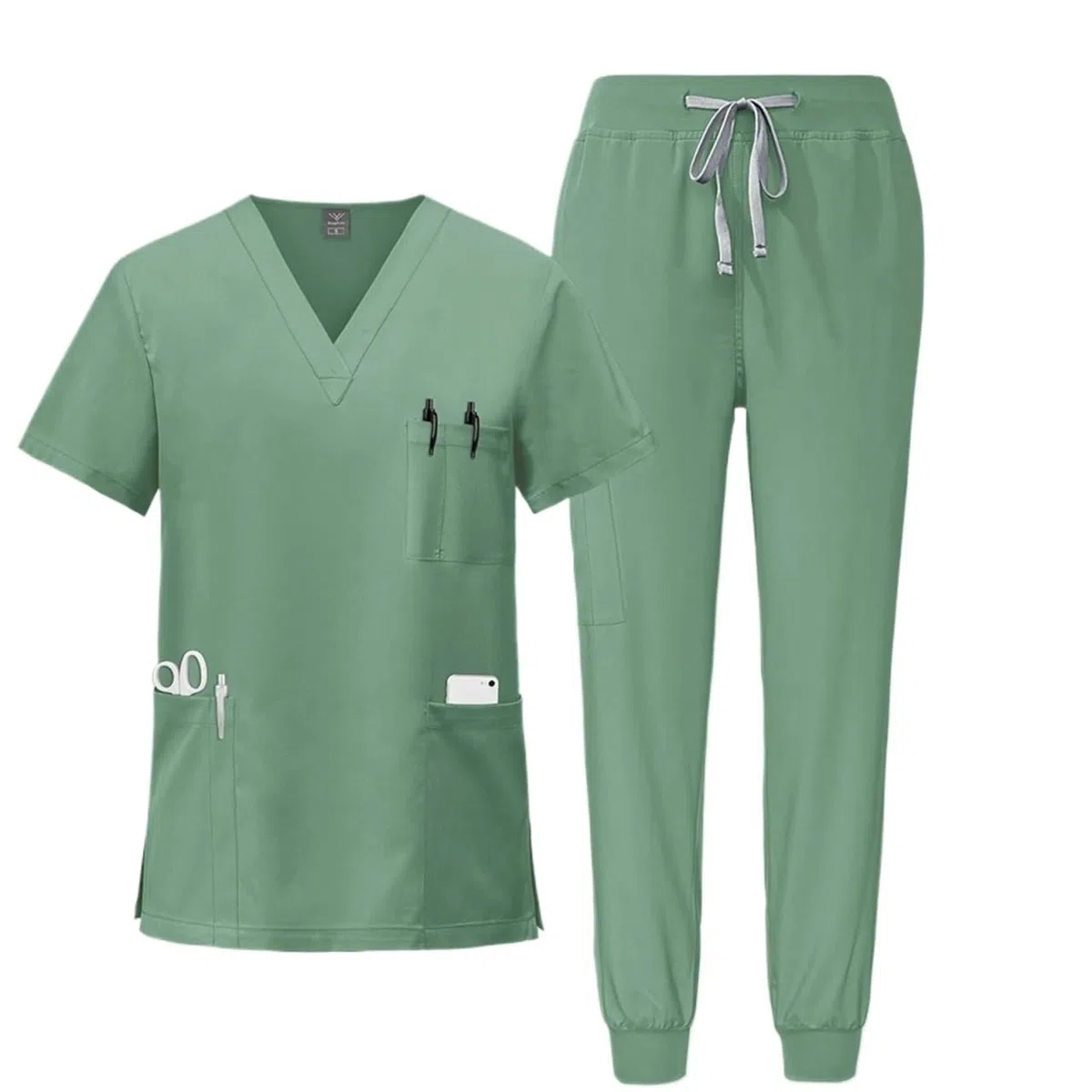 Uniforme Sanitario Unisex Uniformes médicos, Ropa de Trabajo enfermería, Camiseta con Cuello en V y Bolsillo, Pantalones Deportivos, Conjunto Uniforme quirúrgico clínico(Mint Green,XXL)