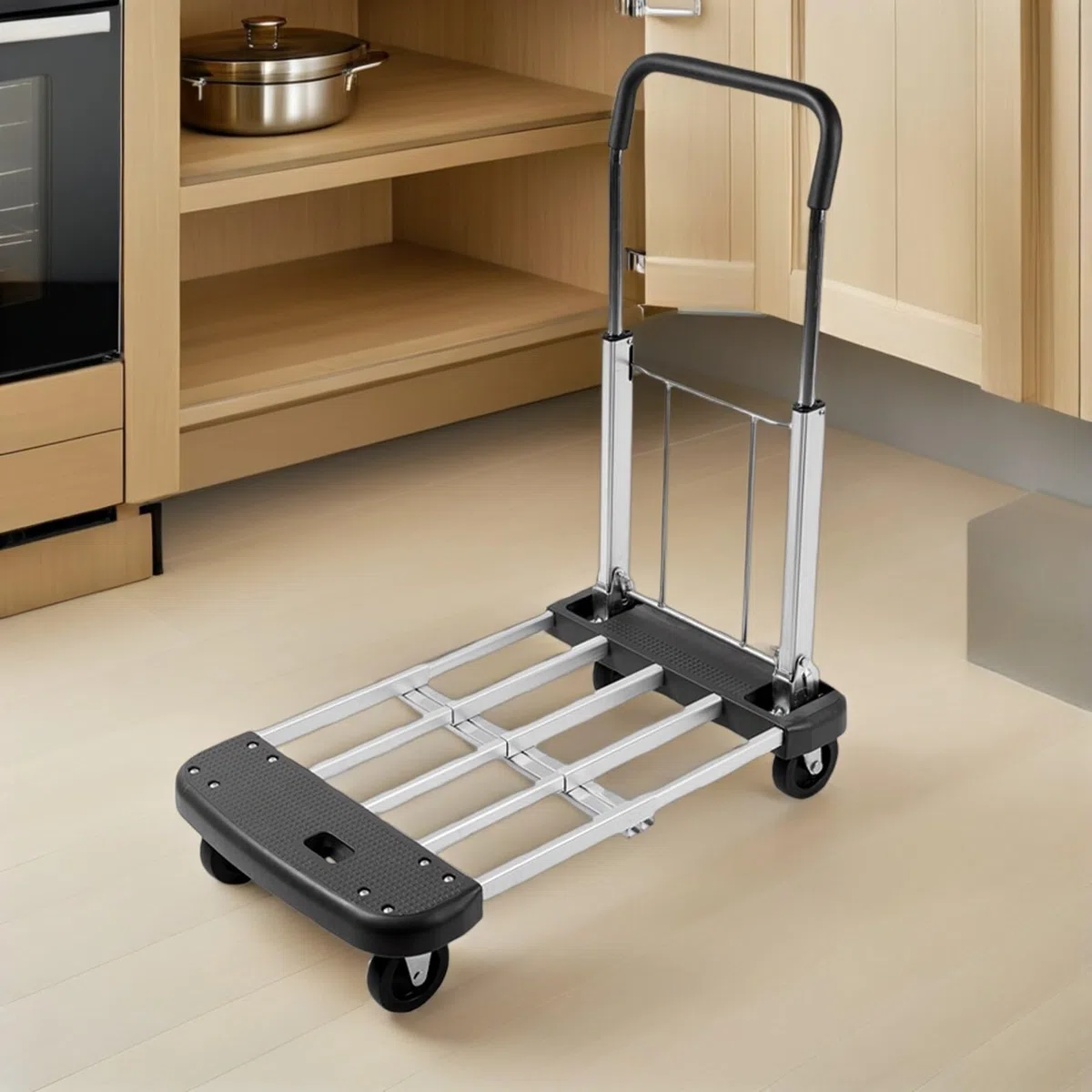 Carrito de equipaje plegable resistente y ligero con construcción de material sintético, diseño multifuncional para uso diario en diferentes lugares