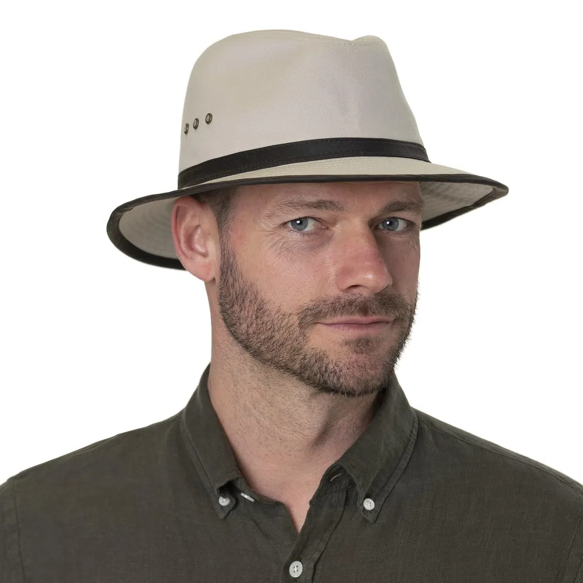 Stetson Sombrero de Algodón AVA Hombre - Outback Aventurero con Banda Piel, Ribete Verano Primavera/Verano