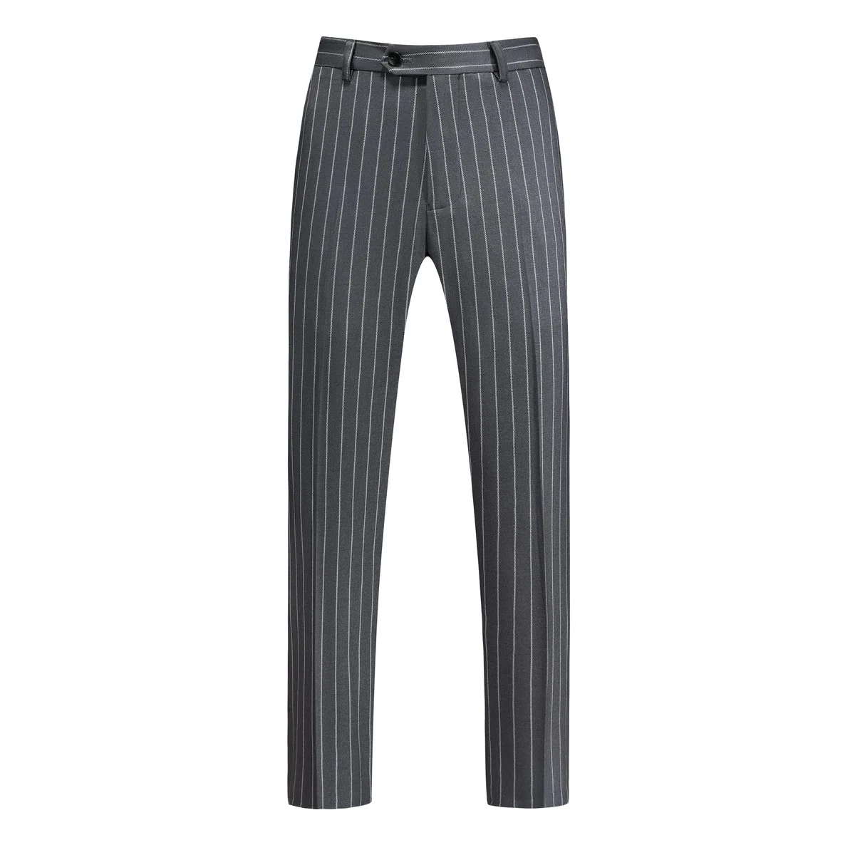 MOGU Pantalones de vestir ajustados a rayas para hombre, ligeros, parte delantera plana, pantalones de traje a rayas, pantalones casuales de negocios