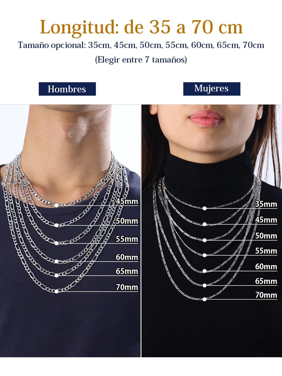 Suplight Cadena Plata Hombre Mujer, Plata de Ley 925 Collar Italiano de Cadena Cubana/Fígaro con Caja de Regalo, 3/5 mm Ancho 36/46/51/56/61/66/71 cm Largo, Joyería Hipoalergénica Básica