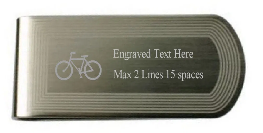 Ciclista Bicylce Money Clip grabado propio texto con cuadro de mensaje