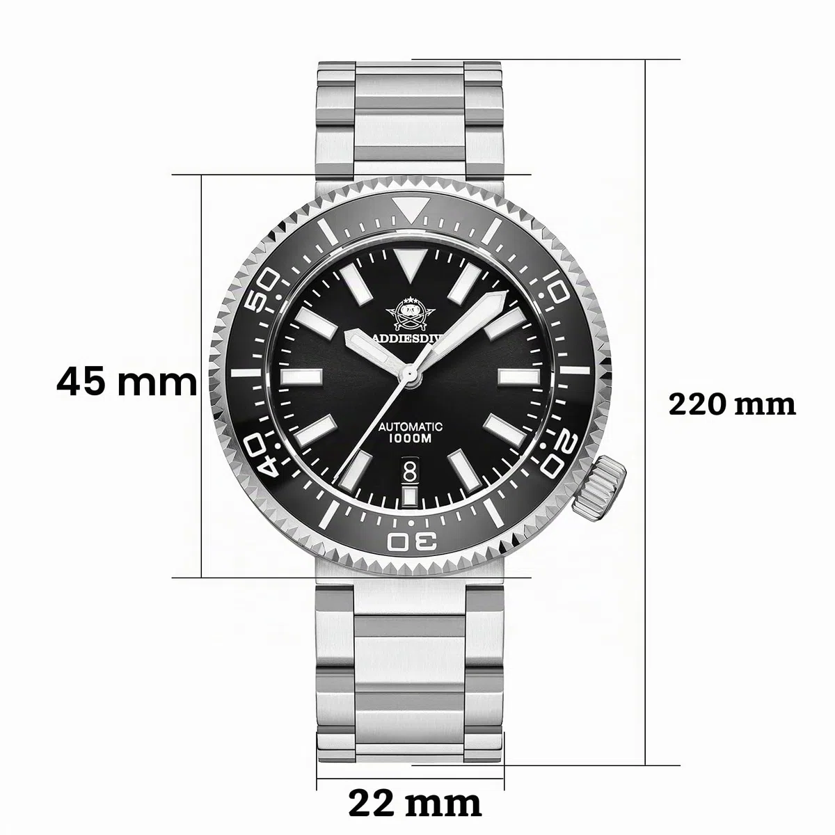 ADDIESDIVE Reloj Analógico para Hombres de Automático con Correa en Acero Inoxidable 100bar