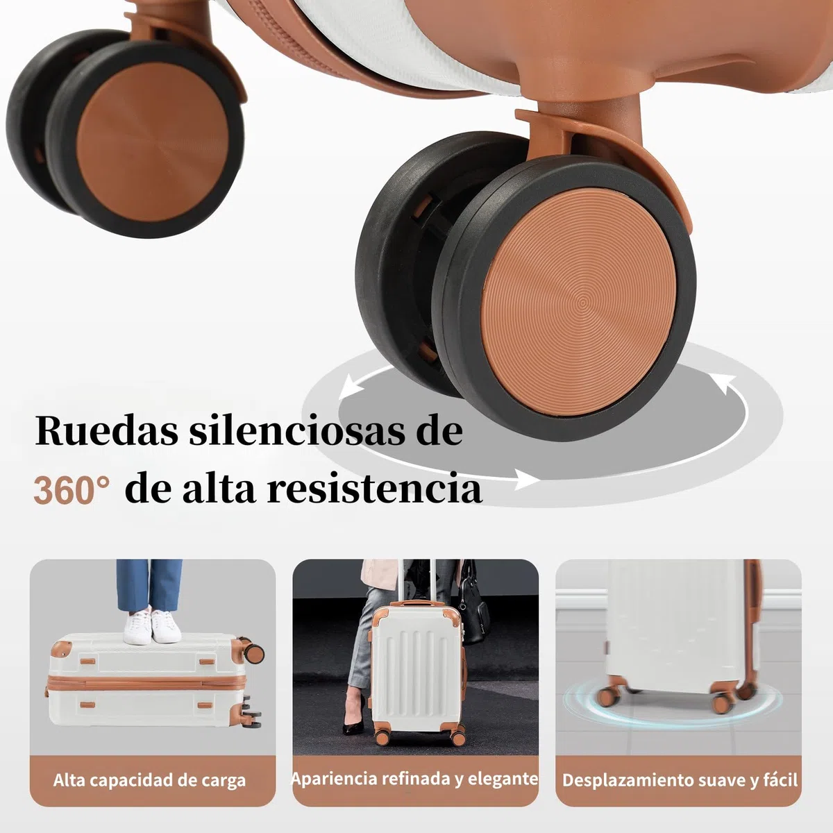 LEADZM Juego de Maletas de 4 Piezas con Neceser (Beige-Marrón) | Maletas de Viaje Grandes 23 Kilos, Maleta Cabina con Refuerzos de Esquina, Mediana, Maleta de Viaje