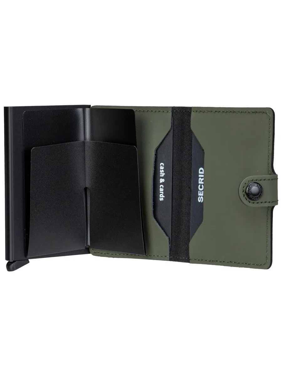Secrid Mini Cartera de Piel Mate con Funda para Tarjetas RFID Segura (Verde Mate), Negro Verde Mate, Negro Mate