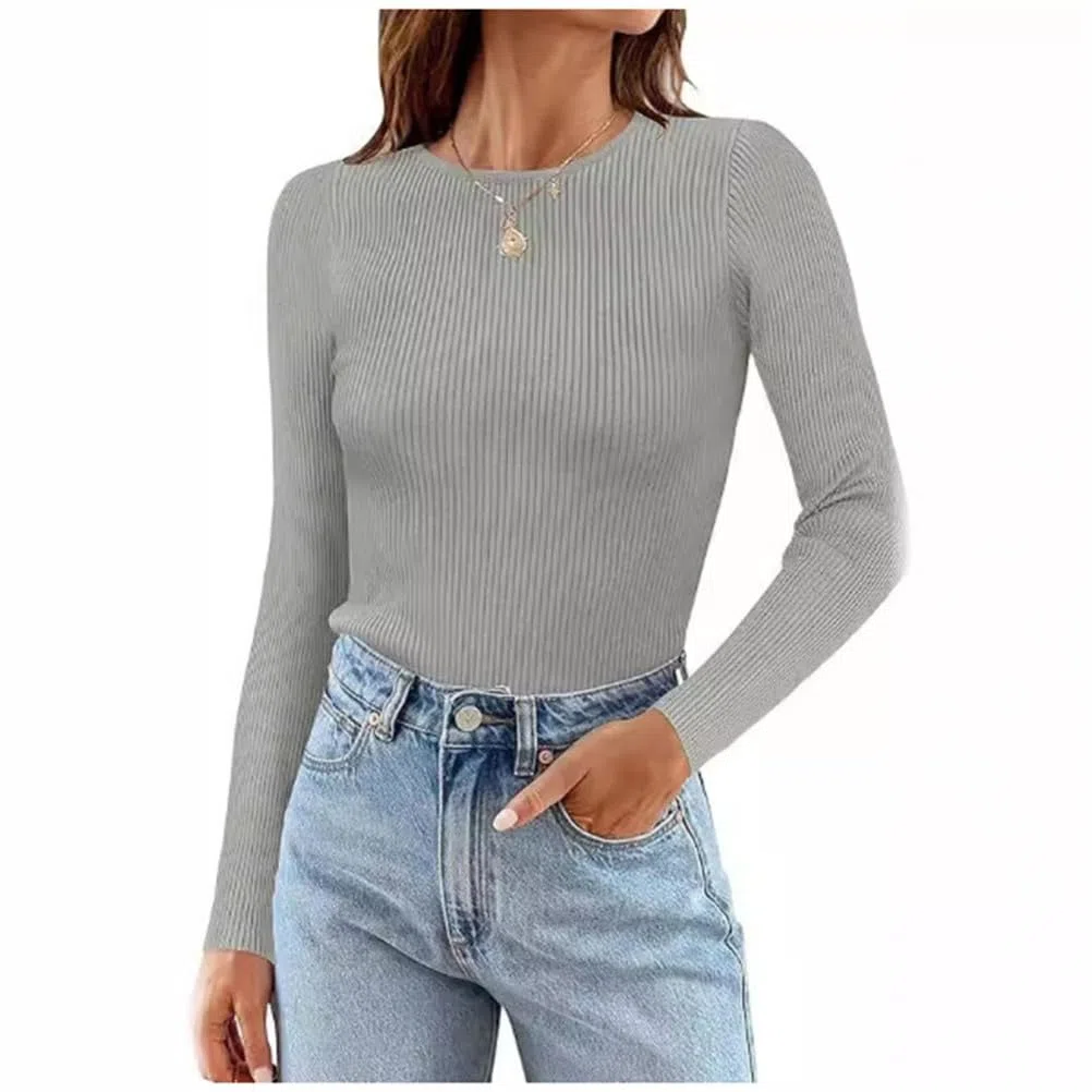 Camiseta Interior térmica de Cuello Redondo, Suave y cómoda, Mangas largas, Camiseta Interior térmica para Mujer de Manga Larga,Gris,S
