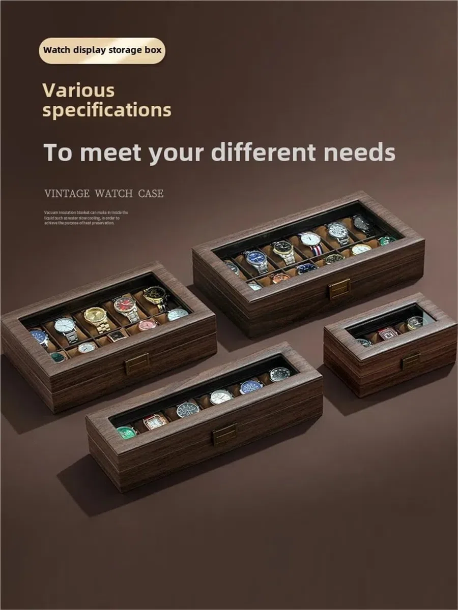 Caja De Relojes De Madera Maciza Caja de reloj cuero grano madera, almacenamiento alta capacidad, organizador joyas for varios relojes for el hogar