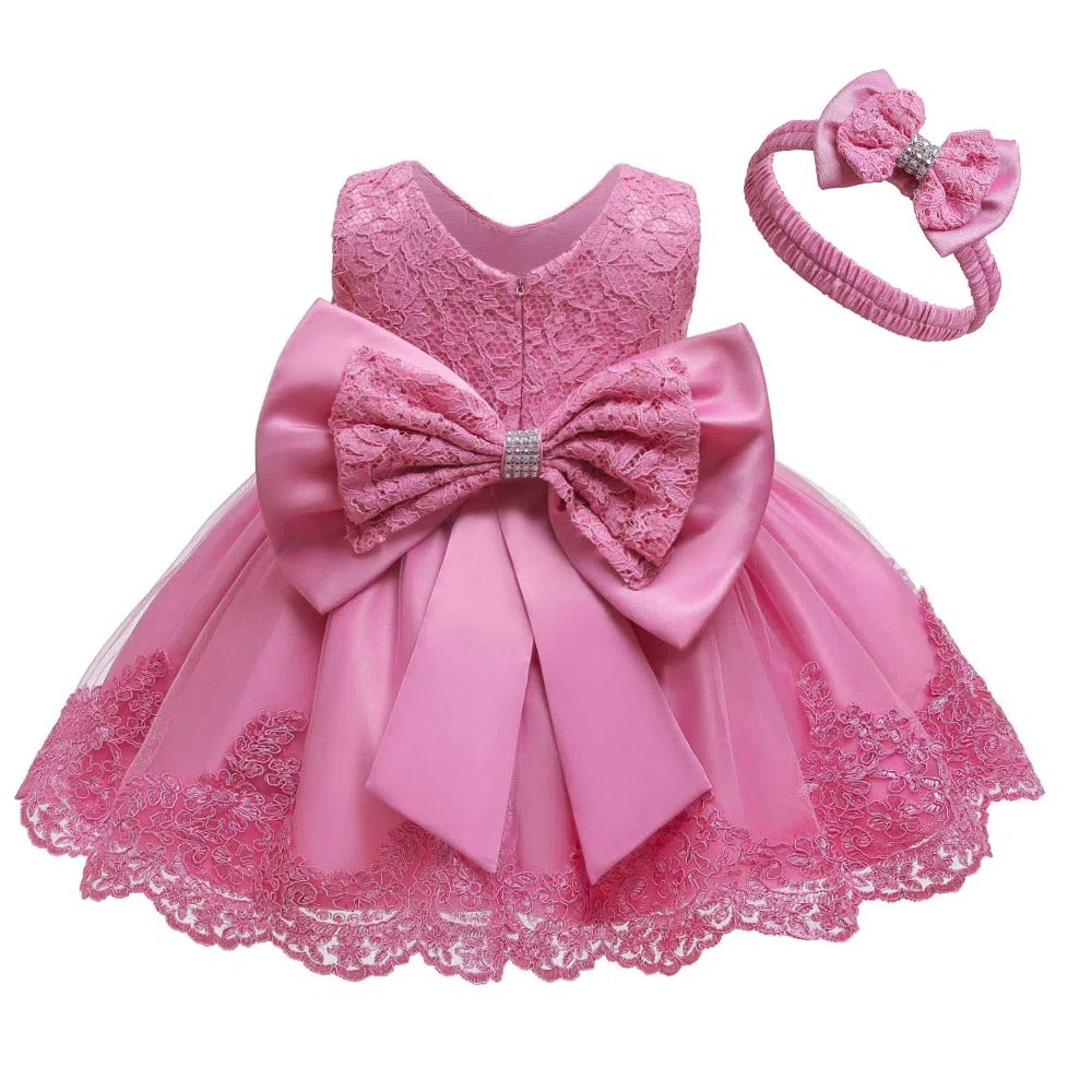 Vestido formal para bebé niña pequeña bordado de encaje con gorro, 0-24 meses, rosado grisáceo, 18-24 Months