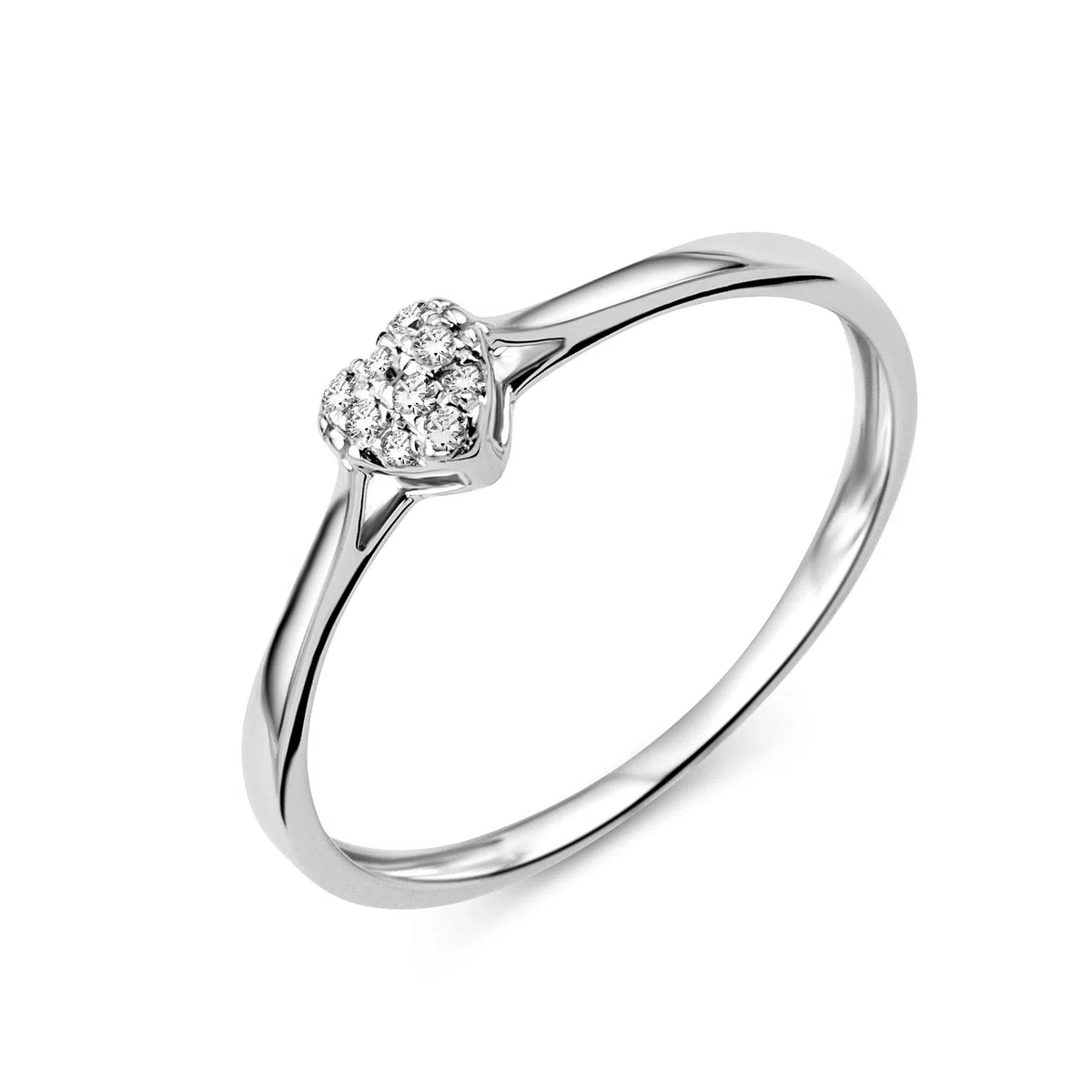 Miore Anillo de compromiso para mujer con forma de corazón, oro blanco de 9 quilates, diamantes de 0,04 quilates