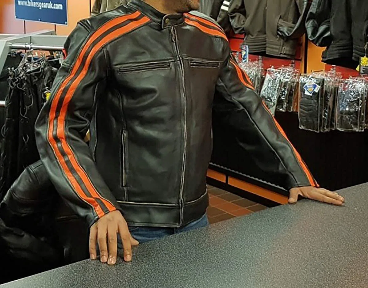 Mayhem - Chaqueta de cuero para motociclista a rayas estilo Fight Club para hombre