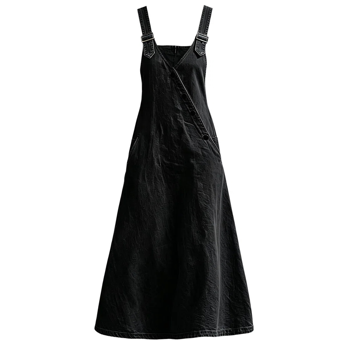 Vestido Vaquero con Cuello y Botones, Corte Holgado, Estilo Casual, Largo, Mono Ajustado.