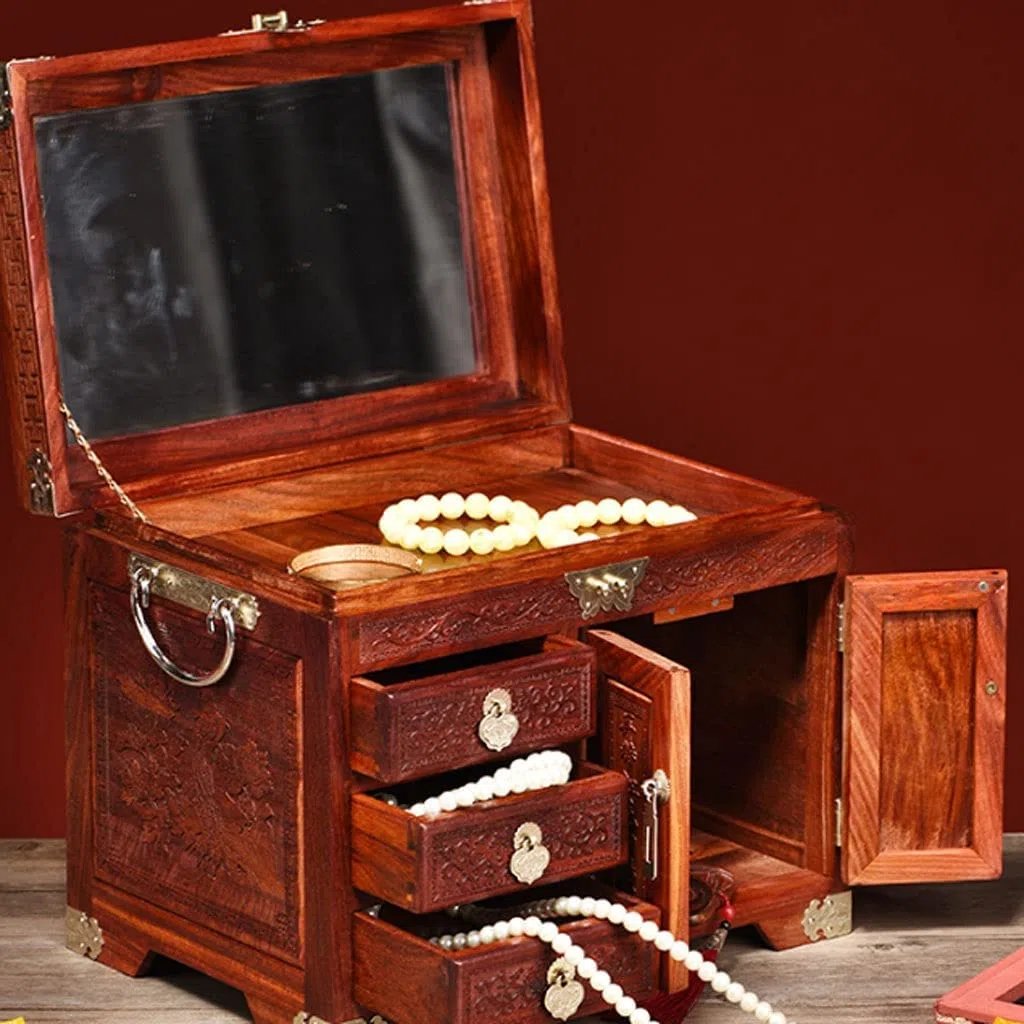 Caja De Reloj Joyero Rojo De Madera De Estilo Chino con Cerradura, Pendientes, Collares, Relojes, Cajas De Almacenamiento De Joyas Estuche para Relojes