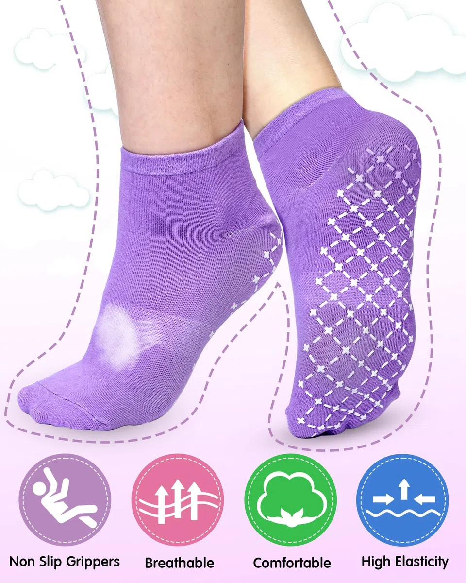 Vicenpal 45 pares de calcetines de yoga antideslizantes para mujeres y hombres, con patrón de pies, calcetines antideslizantes para hospital, barré, pilates, 15 colores