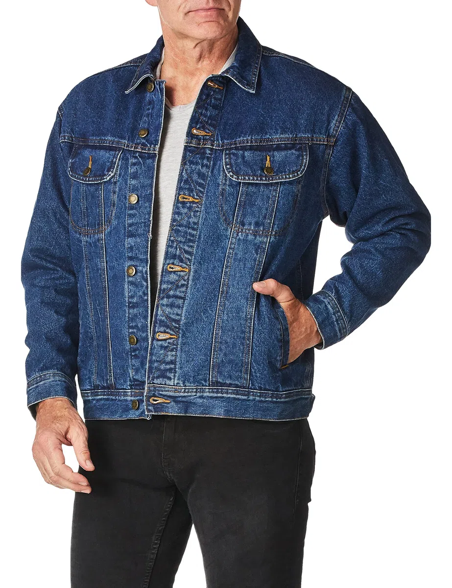 Wrangler Chaqueta vaquera con forro de franela resistente para hombre, Azul marino (Antique Navy), 5X