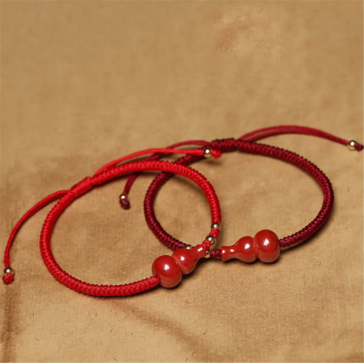 Feng Shui Riqueza Wu Lou Pulsera Calabaza De Cinabrio Natural Hilo Rojo Pulsera Trenzada Joyería De La Suerte Ajustable Amuleto Talismán para La Prosperidad Dinero Suerte,C