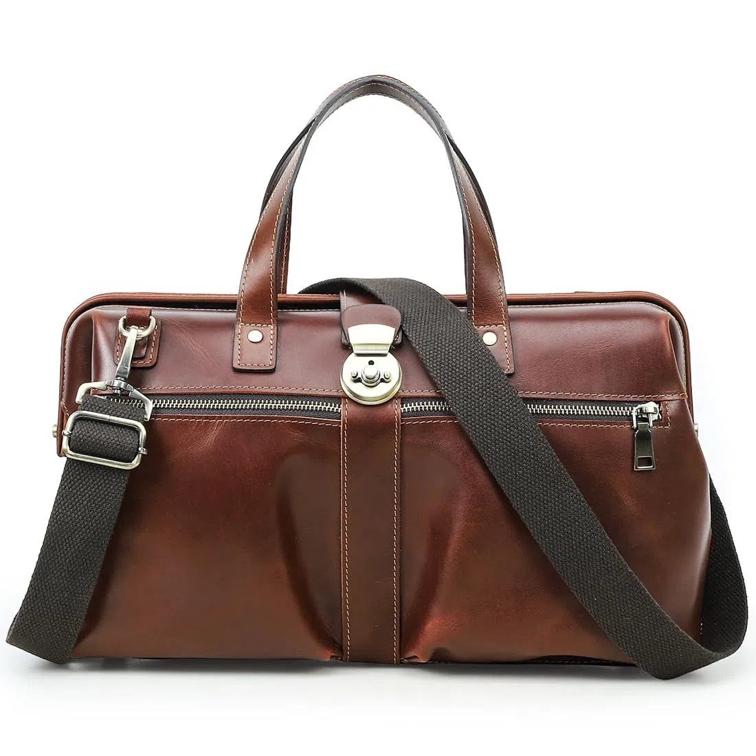 CONTACTS Bolso médico de cuero de grano completo para hombres y mujeres, maletín vintage de 14 pulgadas, bolso de hombro de gran capacidad con apertura de marco de metal para abogados